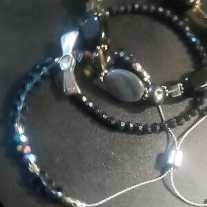 Elegant Black Beaded Bracelets 2 Expanding 1 Slide All 3 Beautiful ❤️
